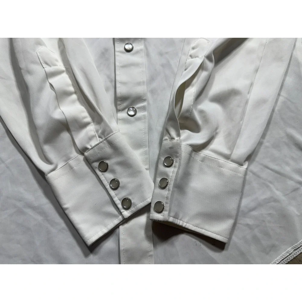 Vtg H BAR C Western Shirt Mens Wagon Wheel Pearl Snap Permanent Press‎ White